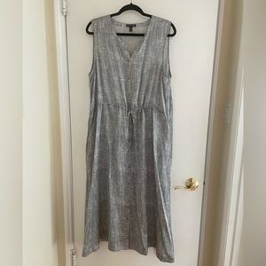 Luminous Eileen Fisher Silk/cotton blend grey button-front midi dress. NWOT.